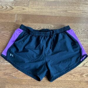 Black and purple Under Armour large running athletic shorts built in underwear